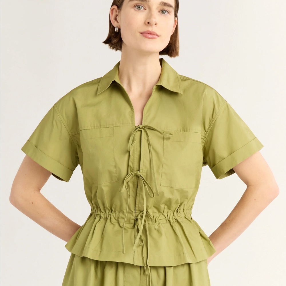 Free Assembly Bow Front Cotton Utility Shirt NWT Olive Green 3XL